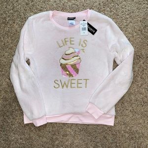 Kidtopia Brand pink minky “Life Is Sweet” cupcake pullover sweatshirt